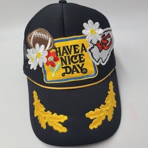 Kansas City Chiefs Hat Snapback Trucker Mesh Black NFL Have A Nice Day Patches